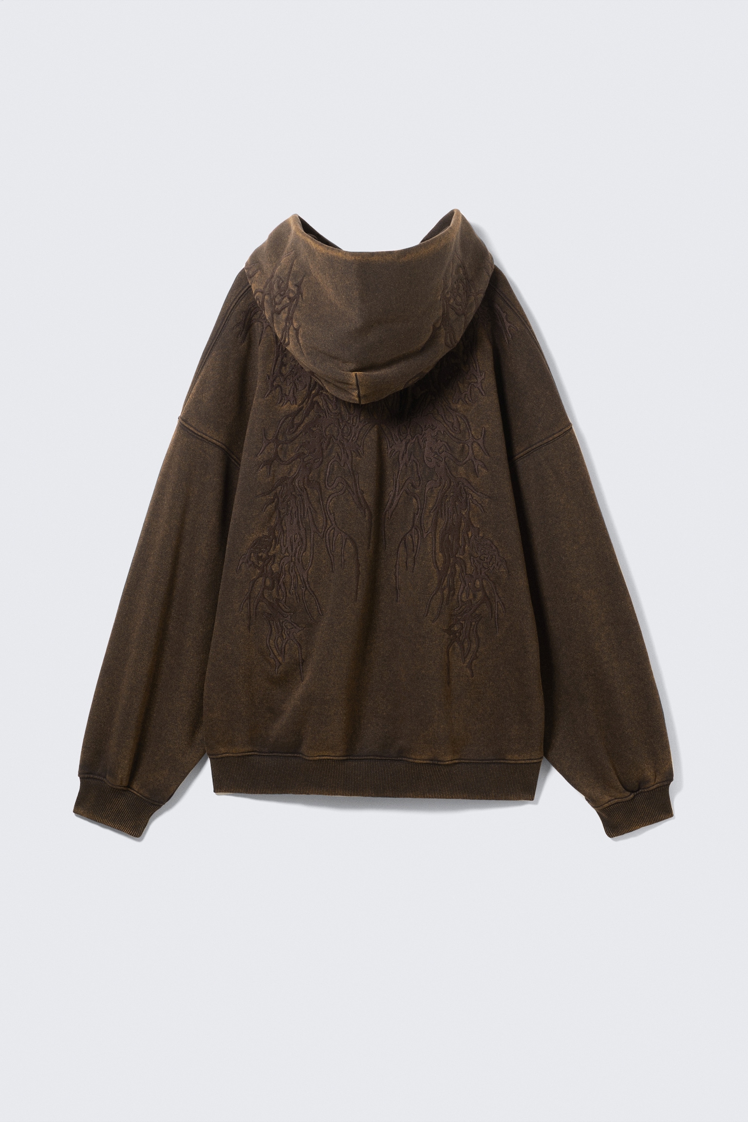 Embroidered Oversized Heavy Hoodie - Dark Brown - 3