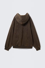 Dark Brown - Embroidered Oversized Heavy Hoodie - 5