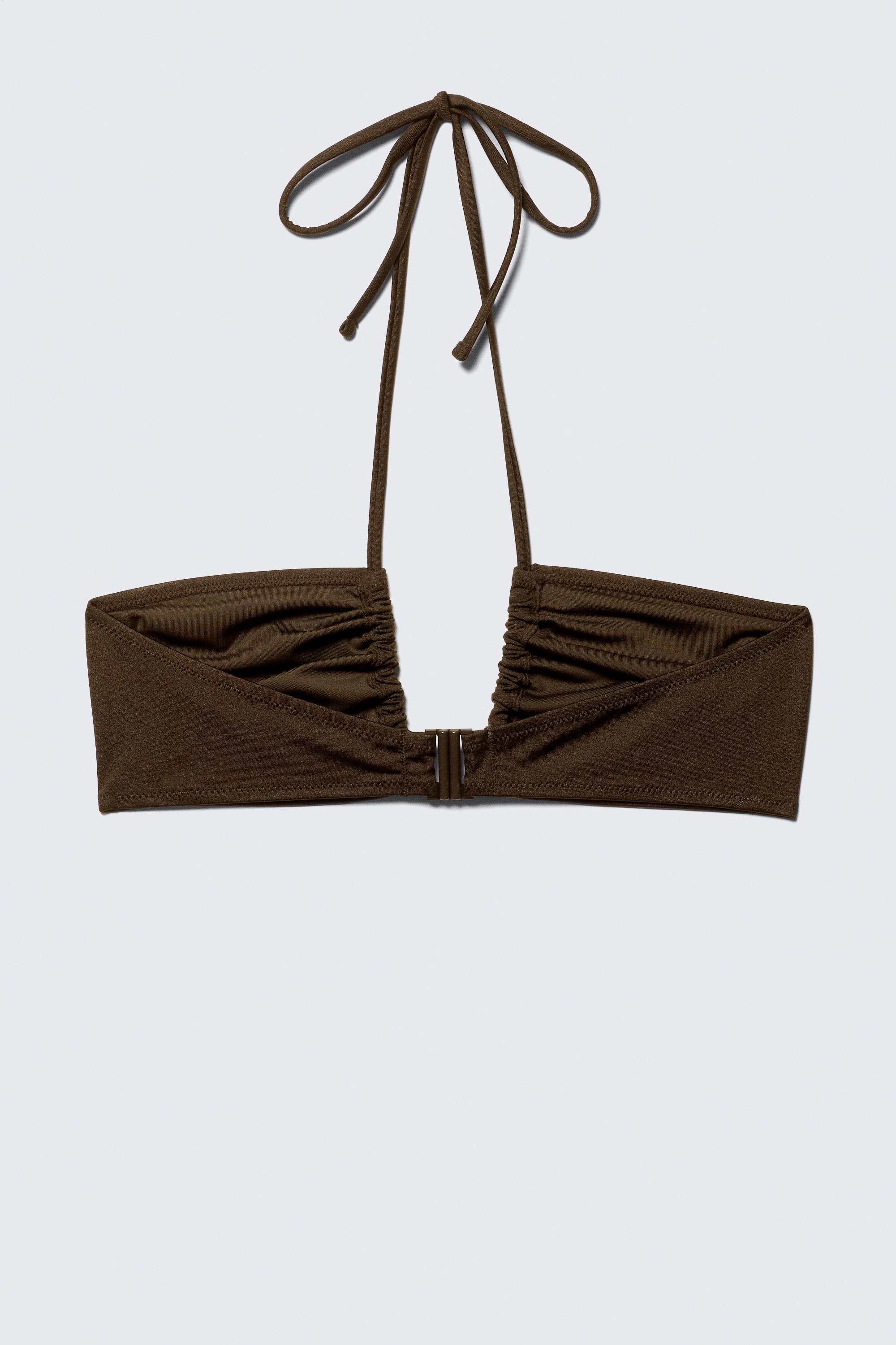 Top bikini a fascia arricciata e scollo americana - Marrone scuro/Talpa polvere/Nero