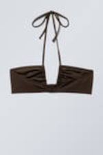Dark Brown - Ruched Halter Bandeau Bikini Top - 5