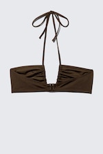 Dark Brown - Ruched Halter Bandeau Bikini Top - 6