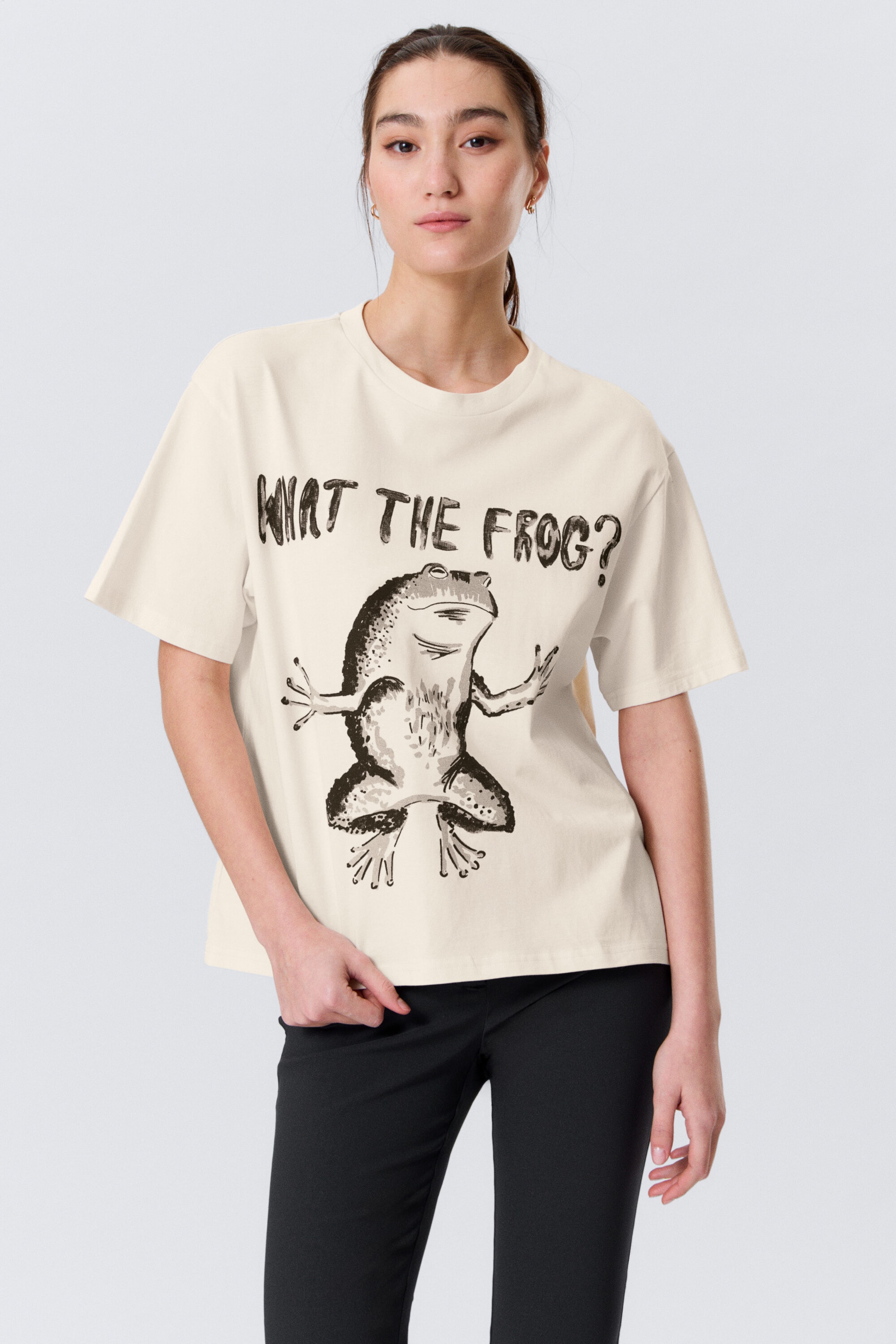 Blanc cassé - What The Frog? - T-shirt carré imprimé - 2