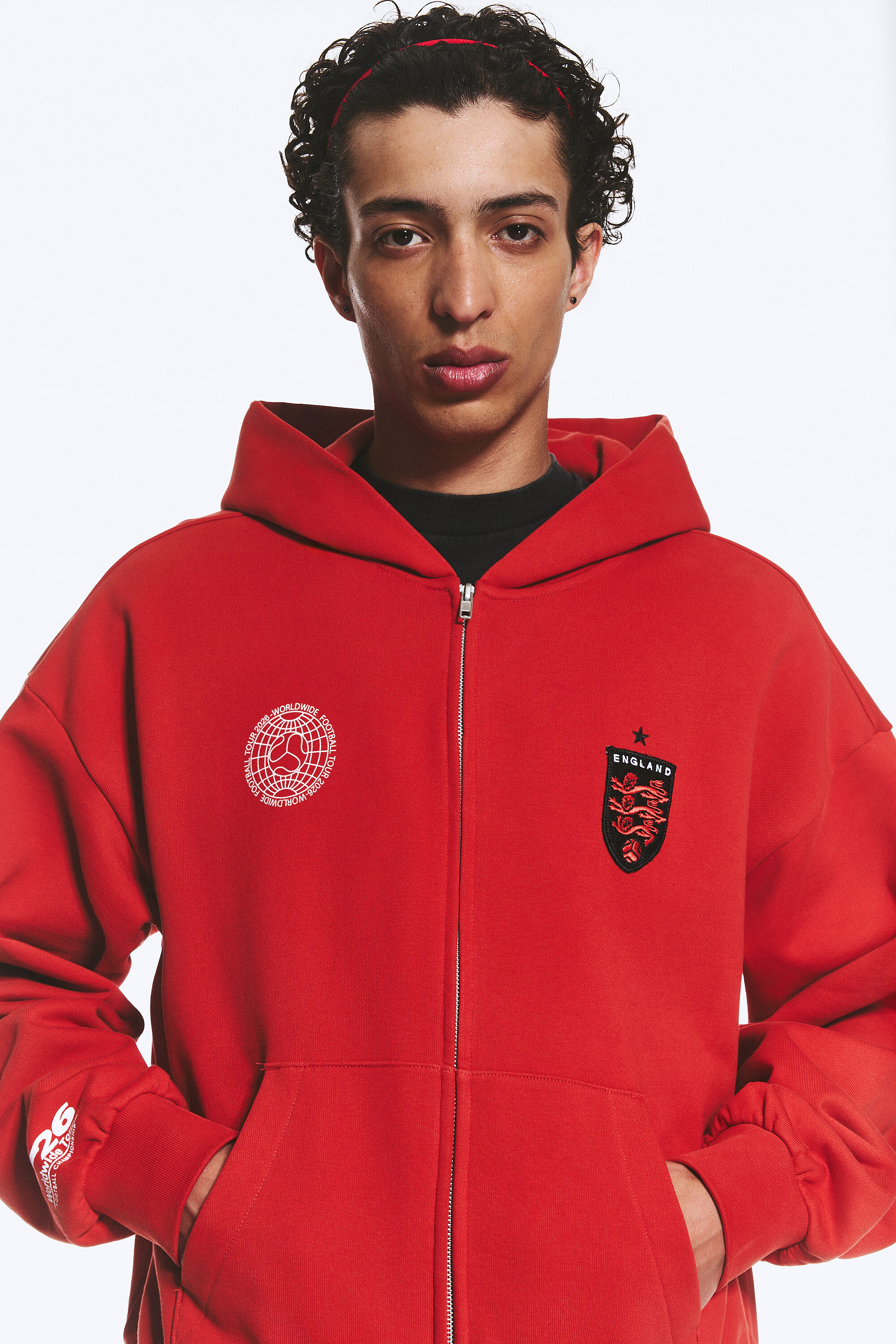 toffs loose fit zip football hoodie - Bright Red | Weekday EU