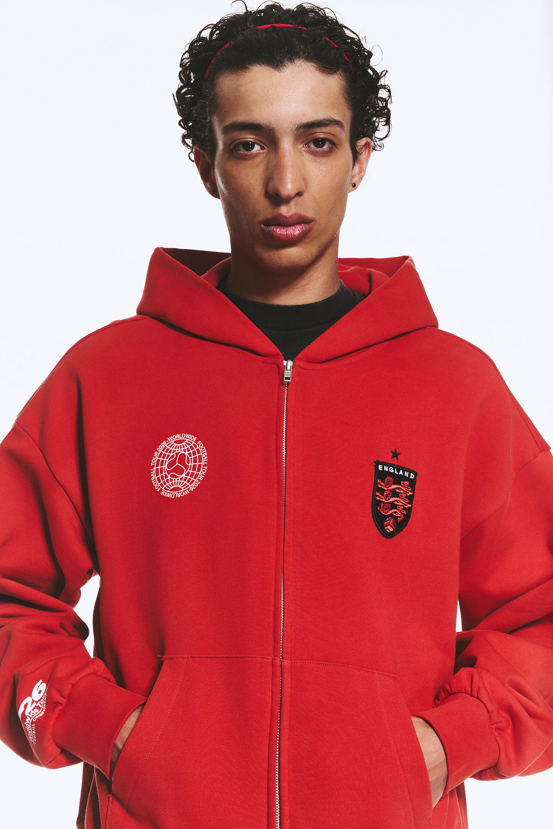Bright Red - TOFFS Loose Fit Zip Football Hoodie - 2