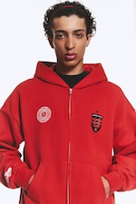 Bright Red - TOFFS Loose Fit Zip Football Hoodie - 2