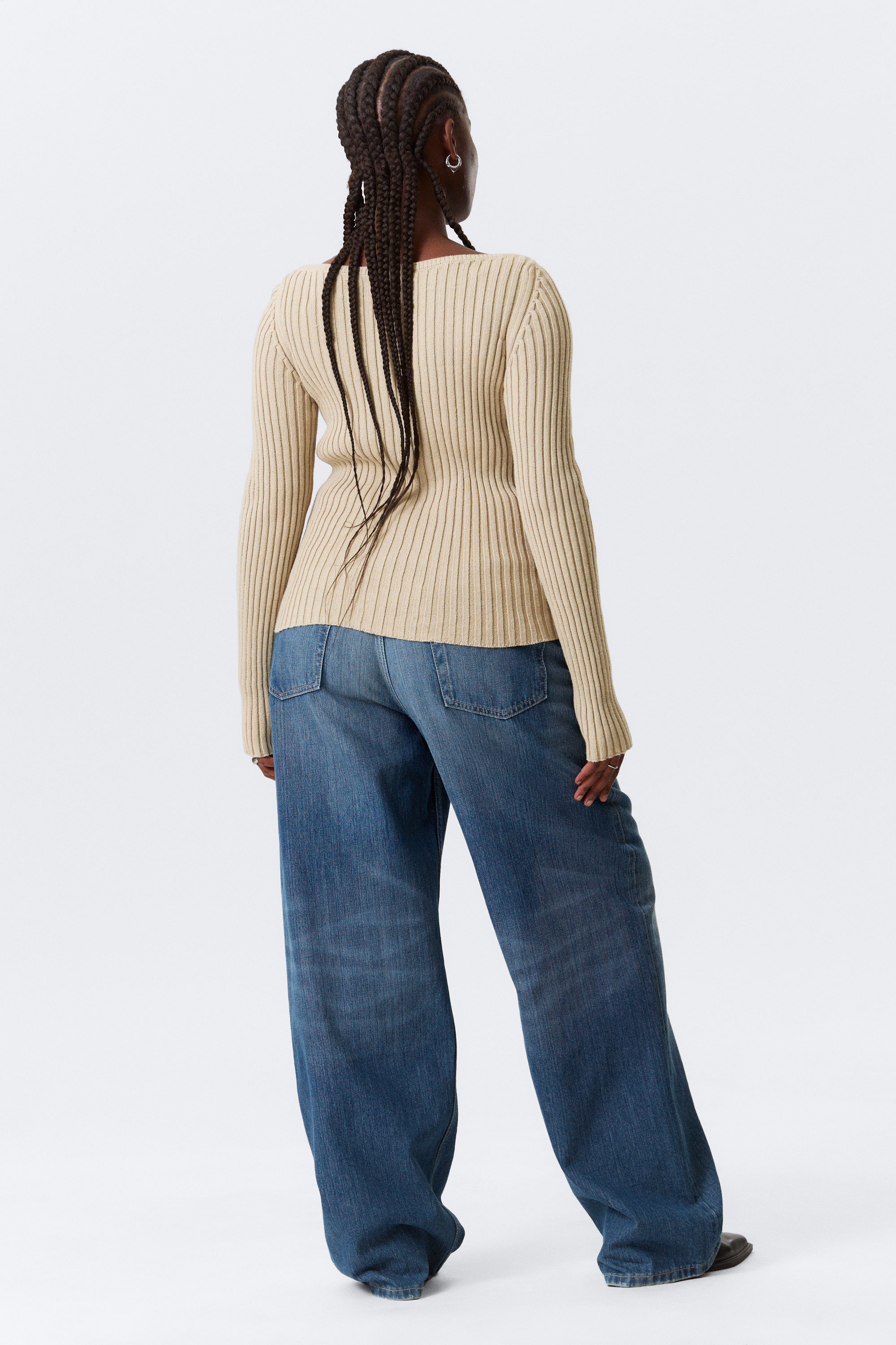 Beige - Slim Knitted Boat-Neck Sweater - 3