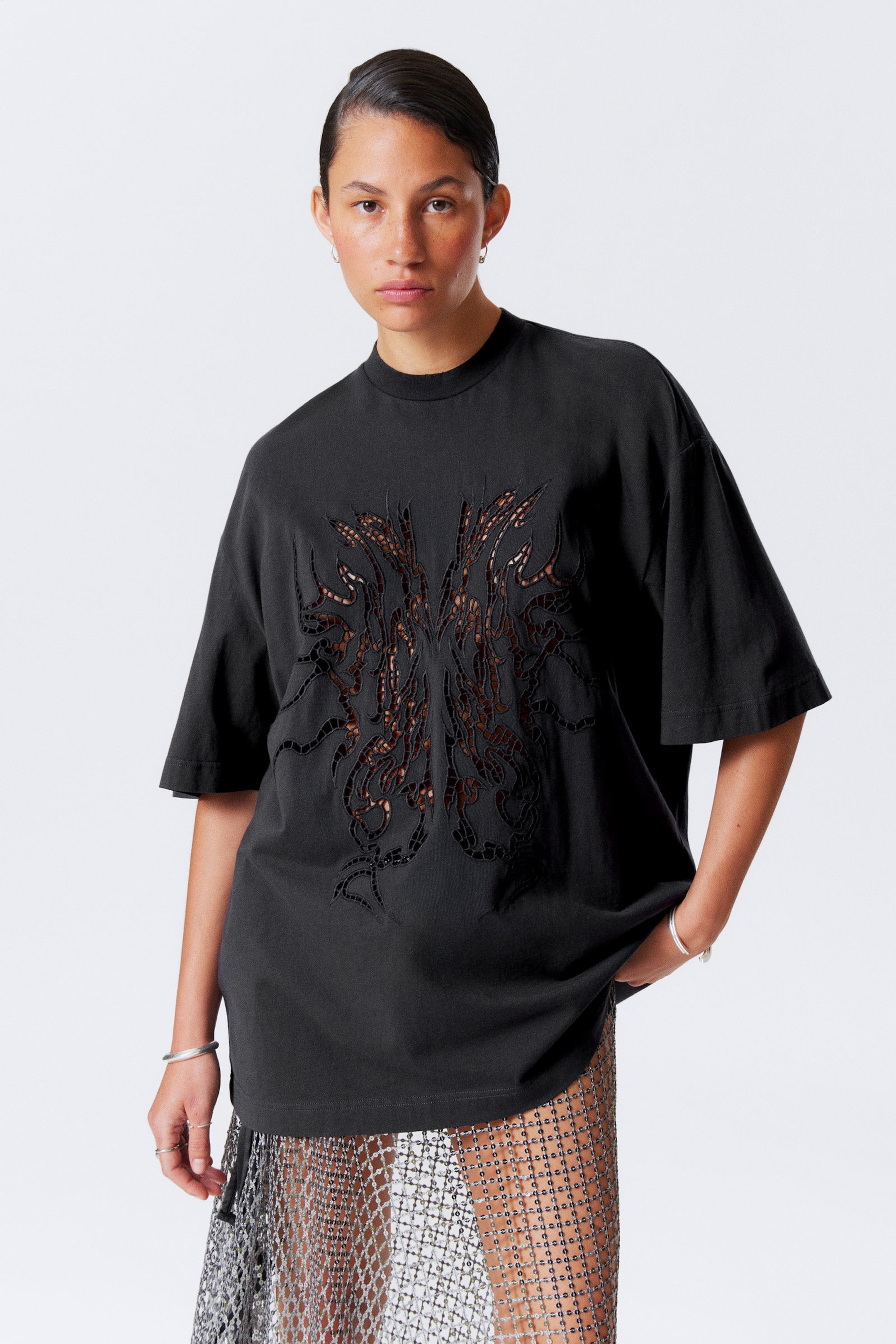 #3A3A3D - Broderie Anglaise Oversized T-shirt - 1
