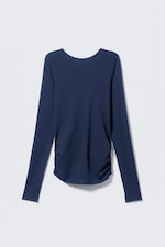 Dark Blue - Open Back Long-Sleeved Top - 3