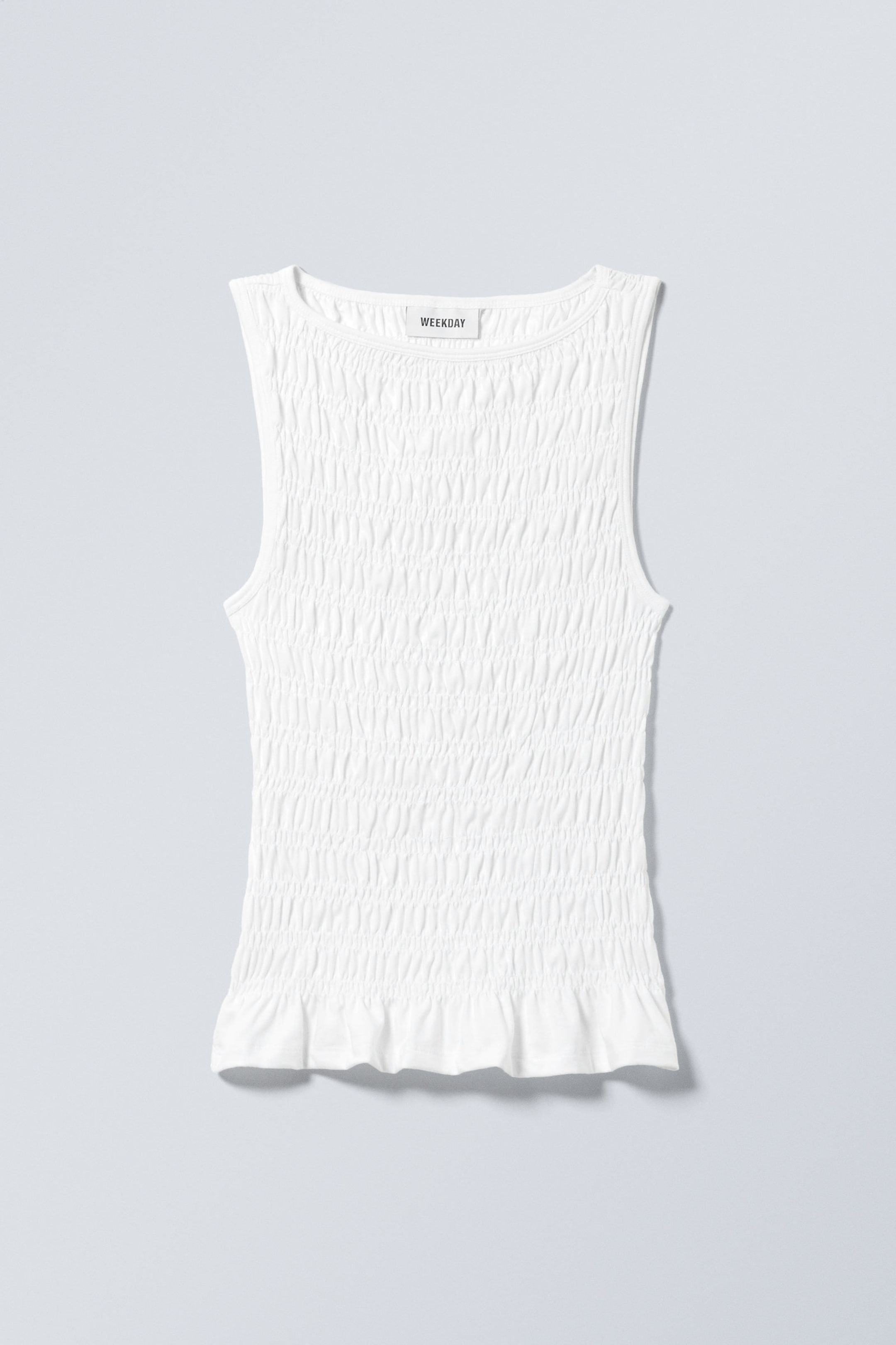 White - Annie Smocked Boat-Neck Top - 0