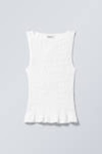 White - Annie Smocked Boat-Neck Top - 0