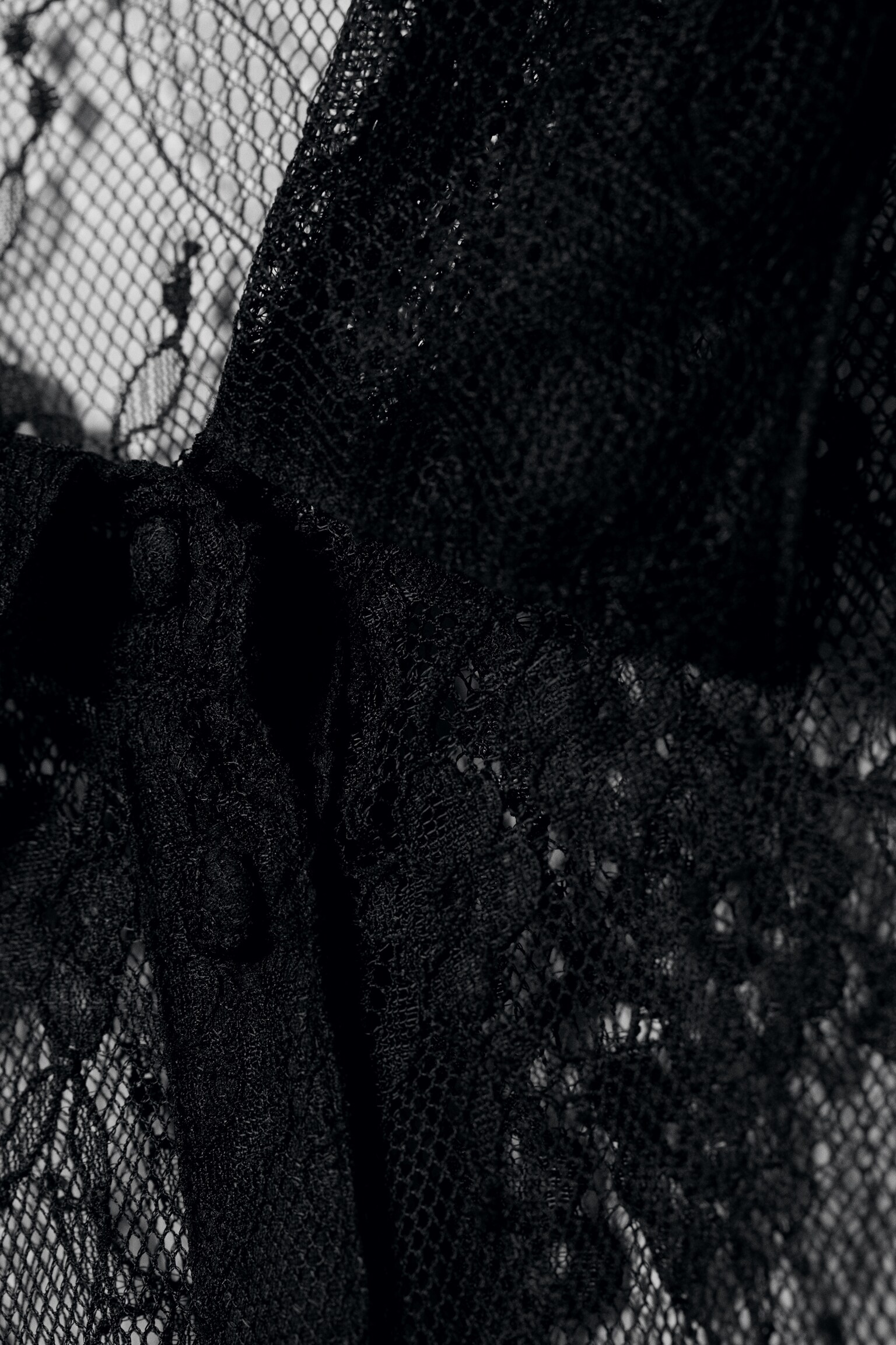 Rochie mini tip cămașă din dantelă - Negru - 4