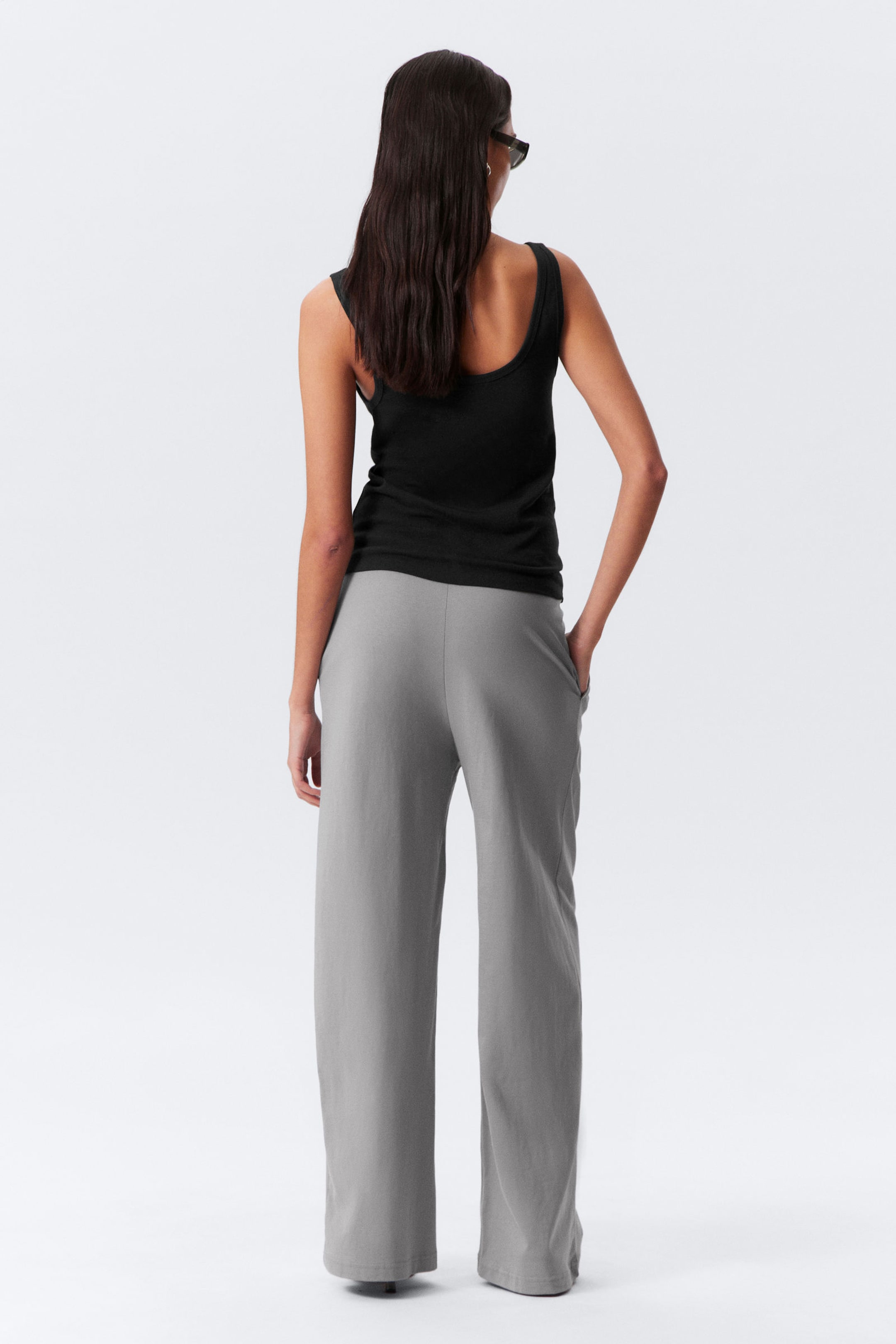 Grau - Locker geschnittene Jerseyhose mit weitem Bein - 2