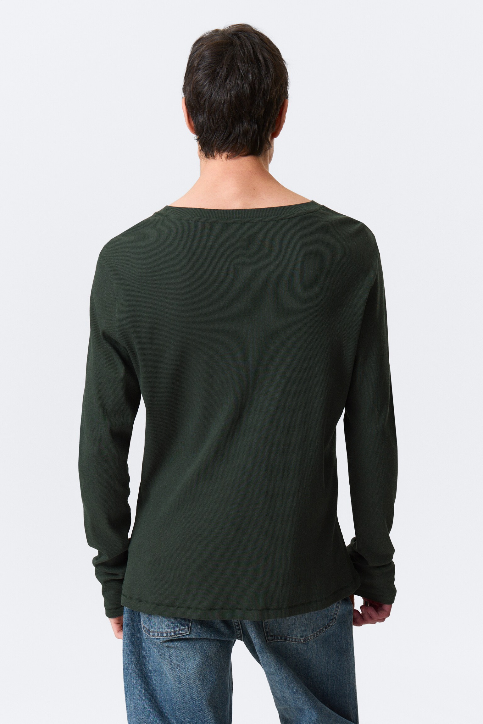 Long-Sleeved Henley T-shirt - Dark Green/Dusty White/Black - 3