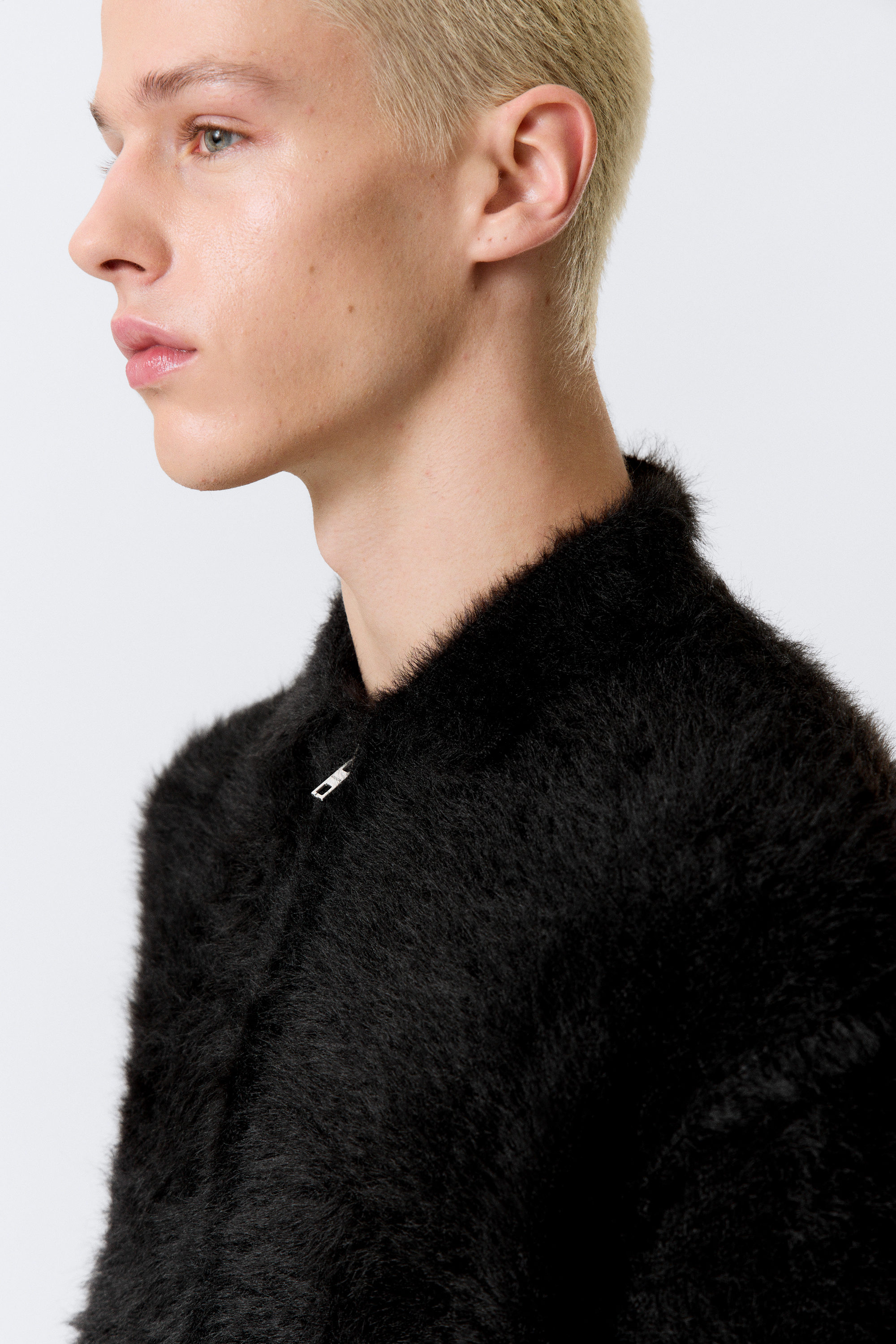 Svart - Hårig stickad cardigan med dragkedja - 4