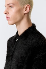 Black - Hairy Knitted Zip Cardigan - 3
