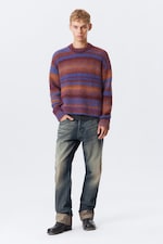Orange Multi Stripe - Knitted Space Dye Crewneck Sweater - 2