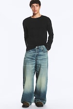 Action Blue - Medium Blue - VOID LOW RISE LOOSE BAGGY BARREL JEANS - 0