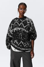 Dusty Black & Grey Haze - Oversized Fair Isle Knit Sweater - 2