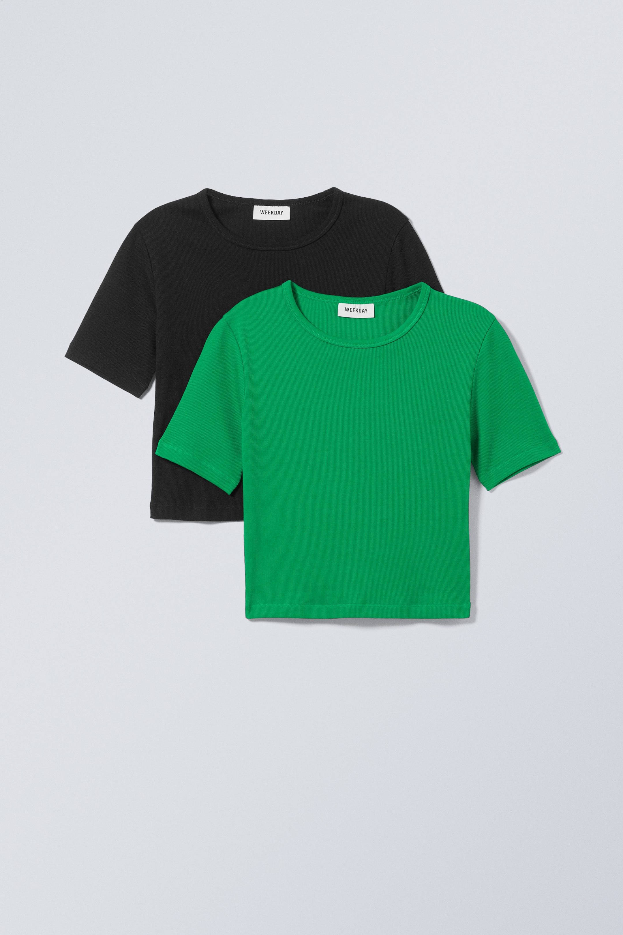 Schwarz/Grün - 2er-Pack geripptes Mini-Crop-Top - 1