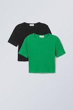 Schwarz/Grün - 2er-Pack geripptes Mini-Crop-Top - 0