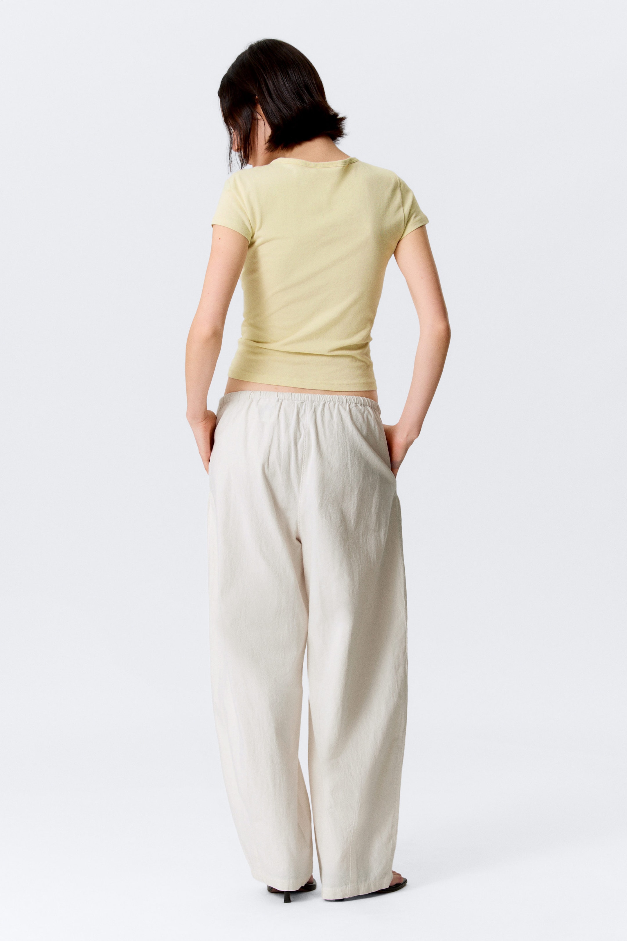 Light Beige - Low Rise Loose Pull-on Trousers - 3