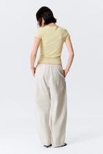 Light Beige - Low Rise Loose Pull-on Trousers - 3
