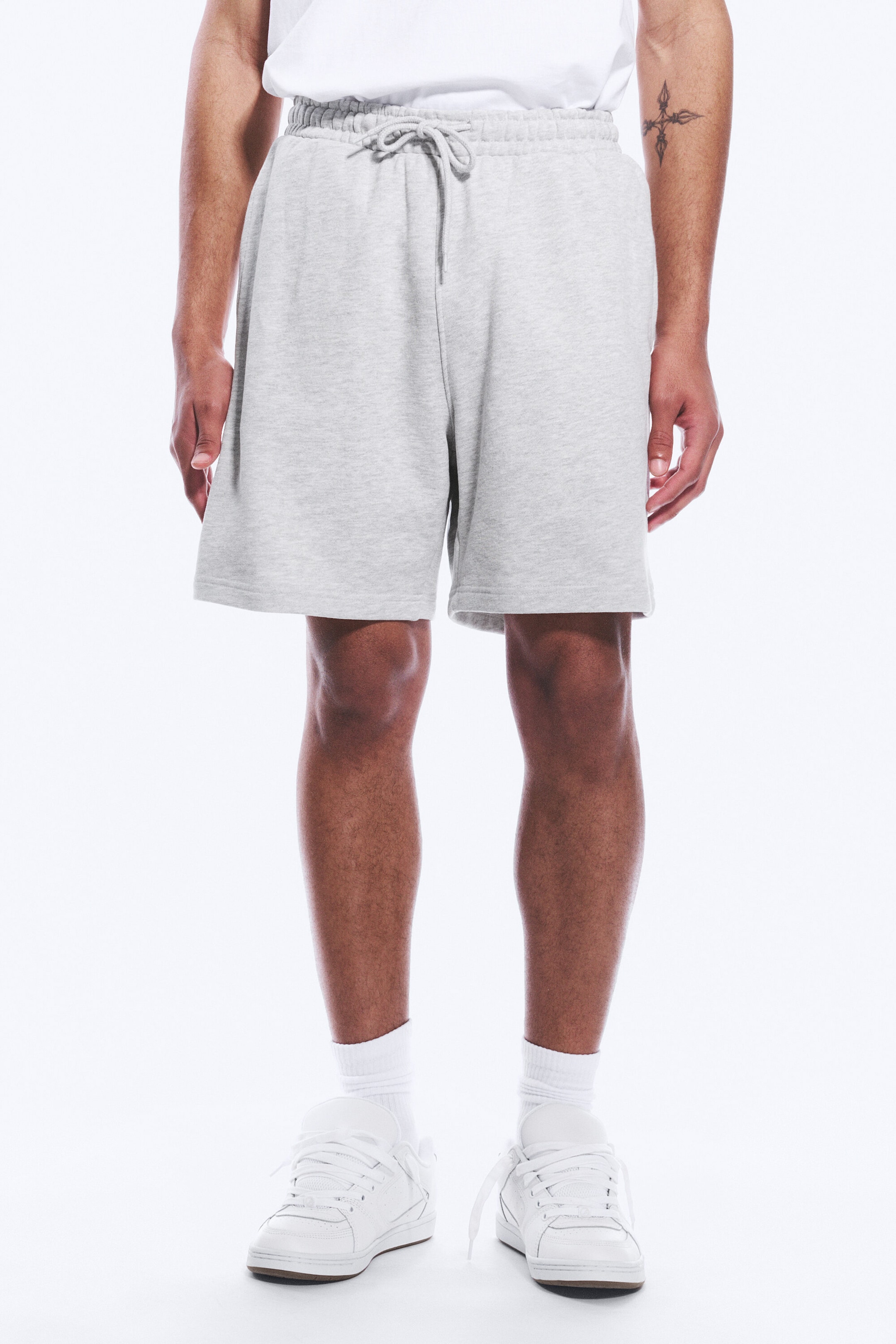 Gris cendré clair - Short décontracté en coton éponge - 2