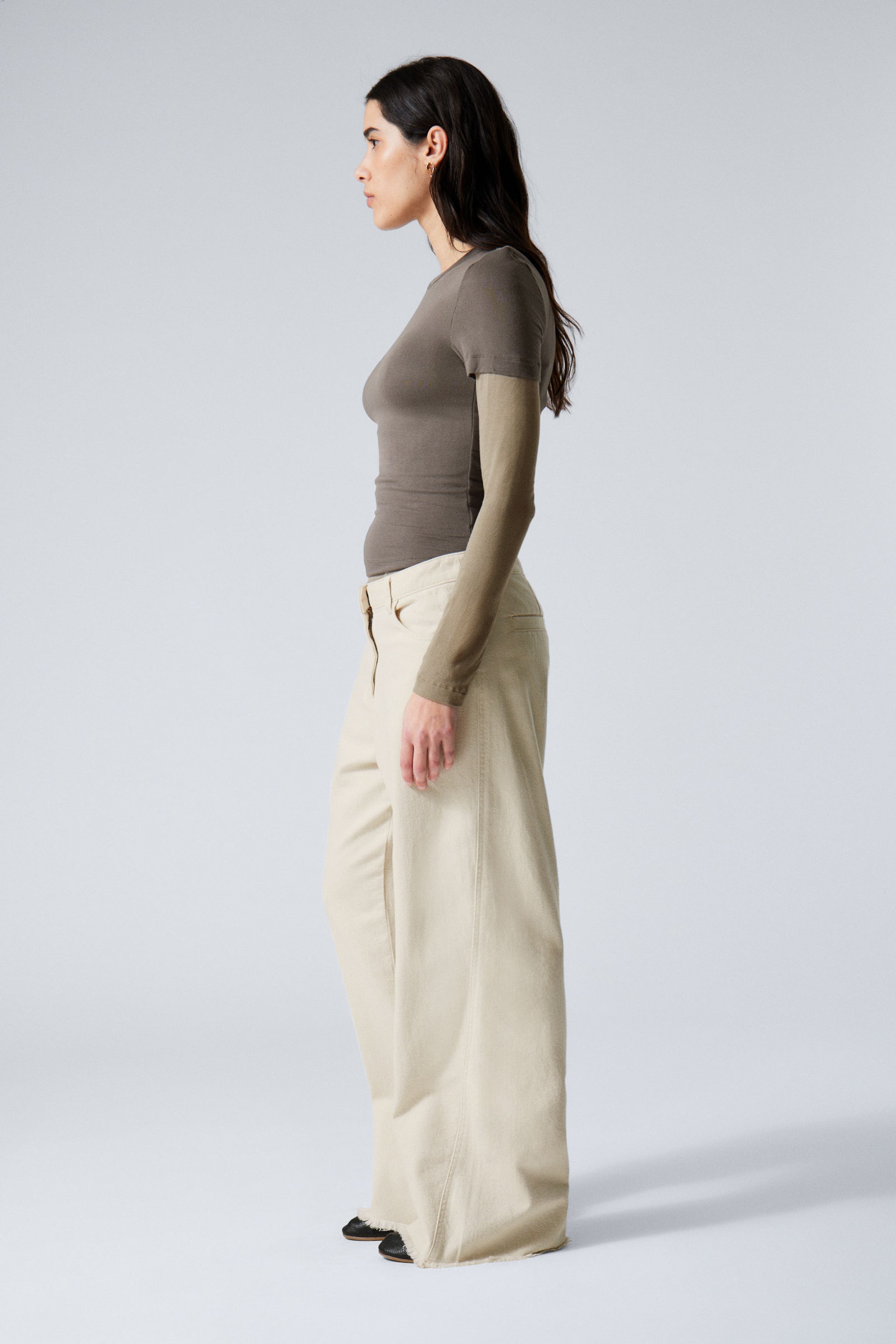 Helles Beige - Baggy-Baumwollhose mit niedrigem Bund - 2