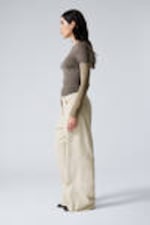 Helles Beige - Baggy-Baumwollhose mit niedrigem Bund - 2