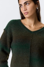 Dark Green - Space Dye - Space Dye V-Neck Knitted Sweater - 2