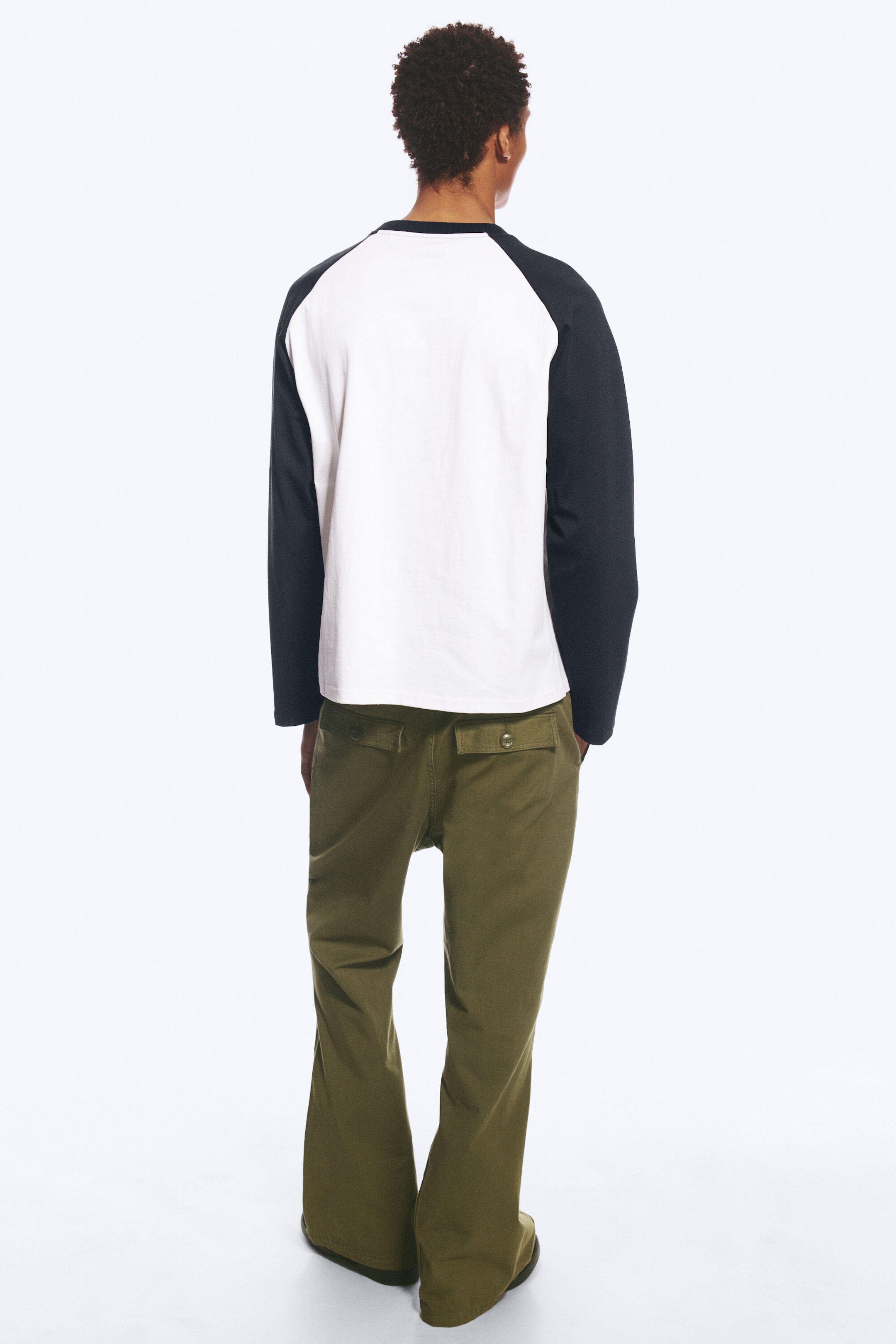 White & Navy Blue - Loose Boxy Raglan-Sleeved T-shirt - 4