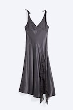Dark Grey - Lace-Insert Satin Maxi Dress - 4