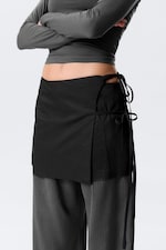 Black - Strappy Mini Wrap Skirt - 1