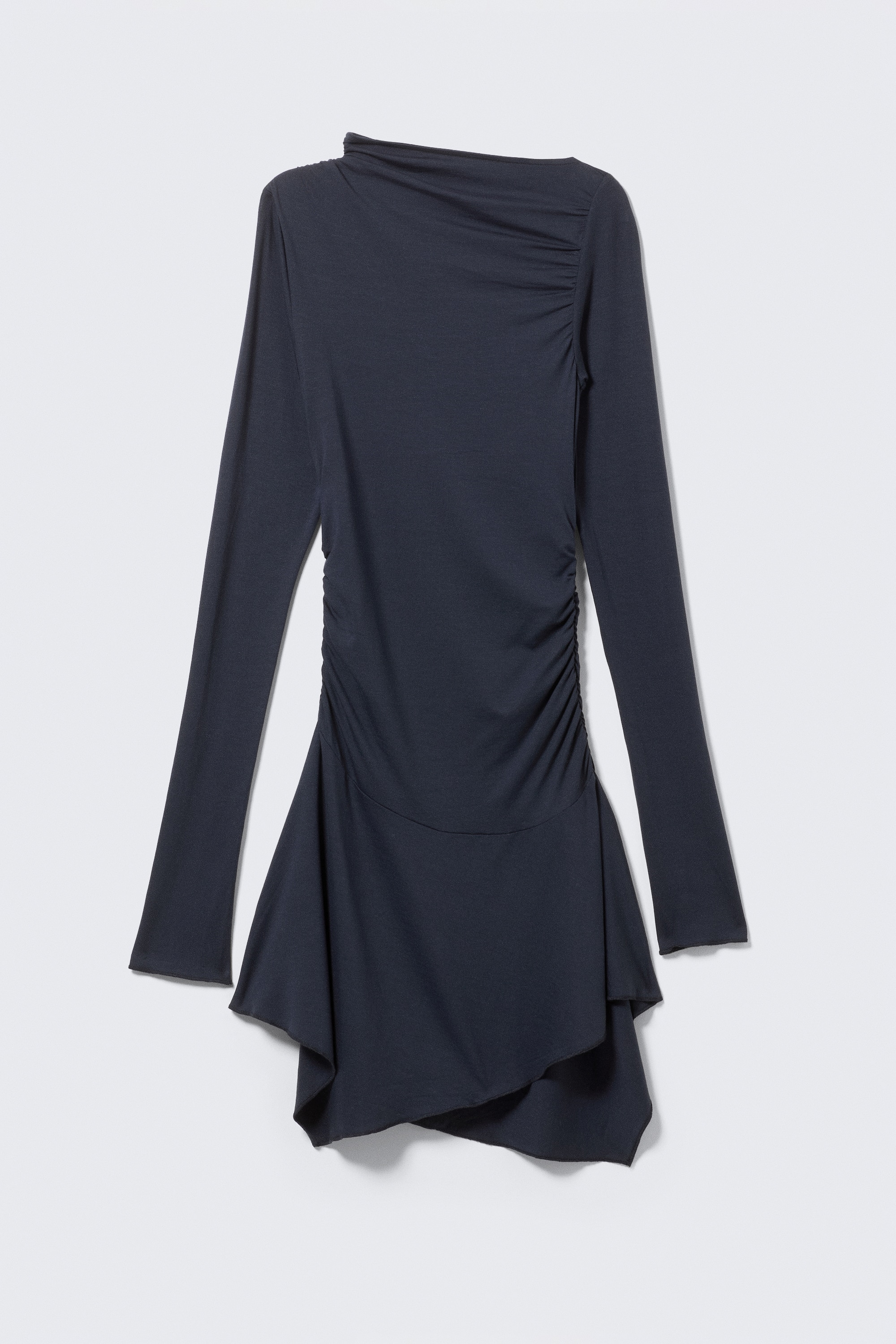 Aszimmetrikus, drapériás miniruha - Sötétkék/Fekete