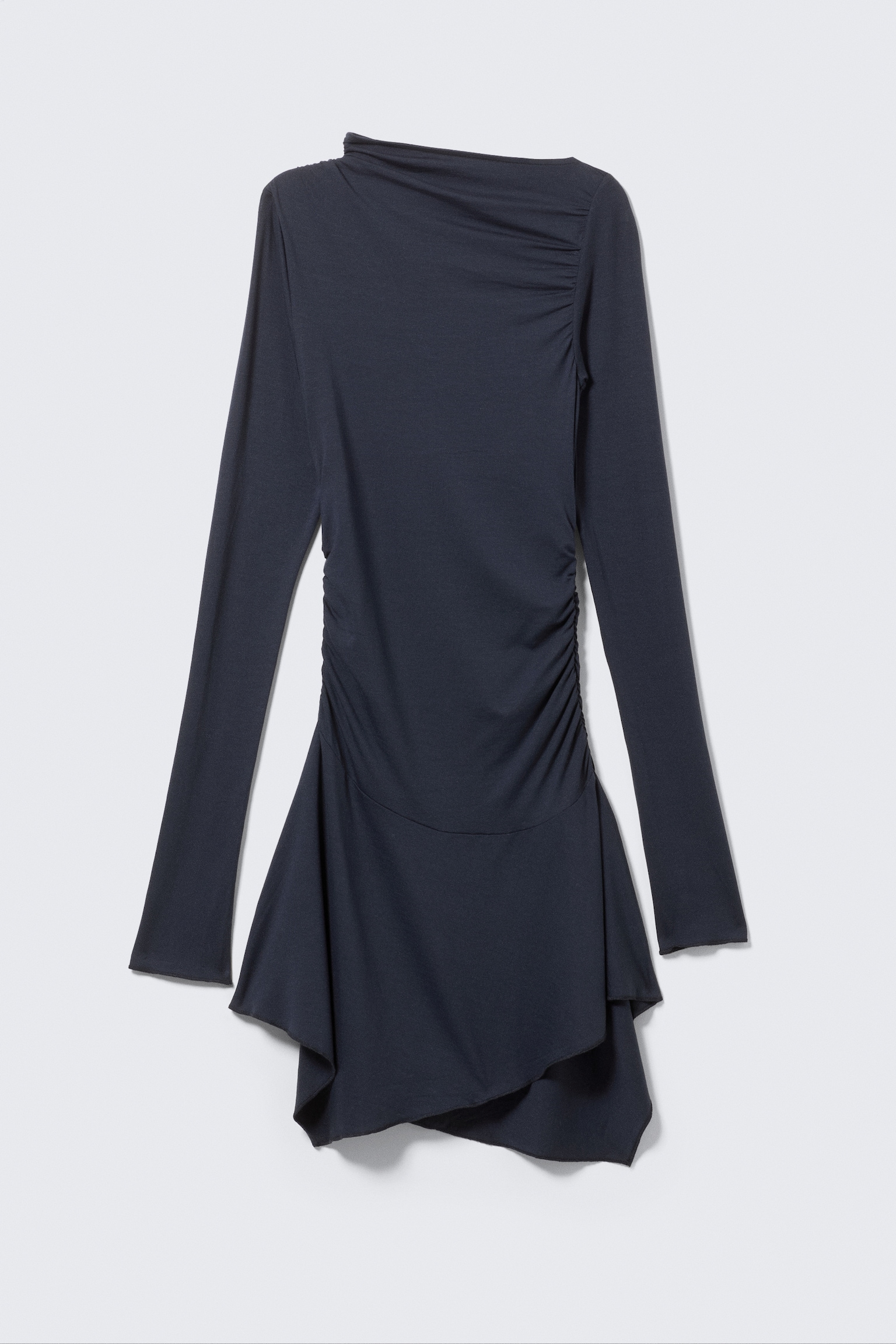 Asymmetrisches drapiertes Minikleid - Dunkelblau/Schwarz - 2