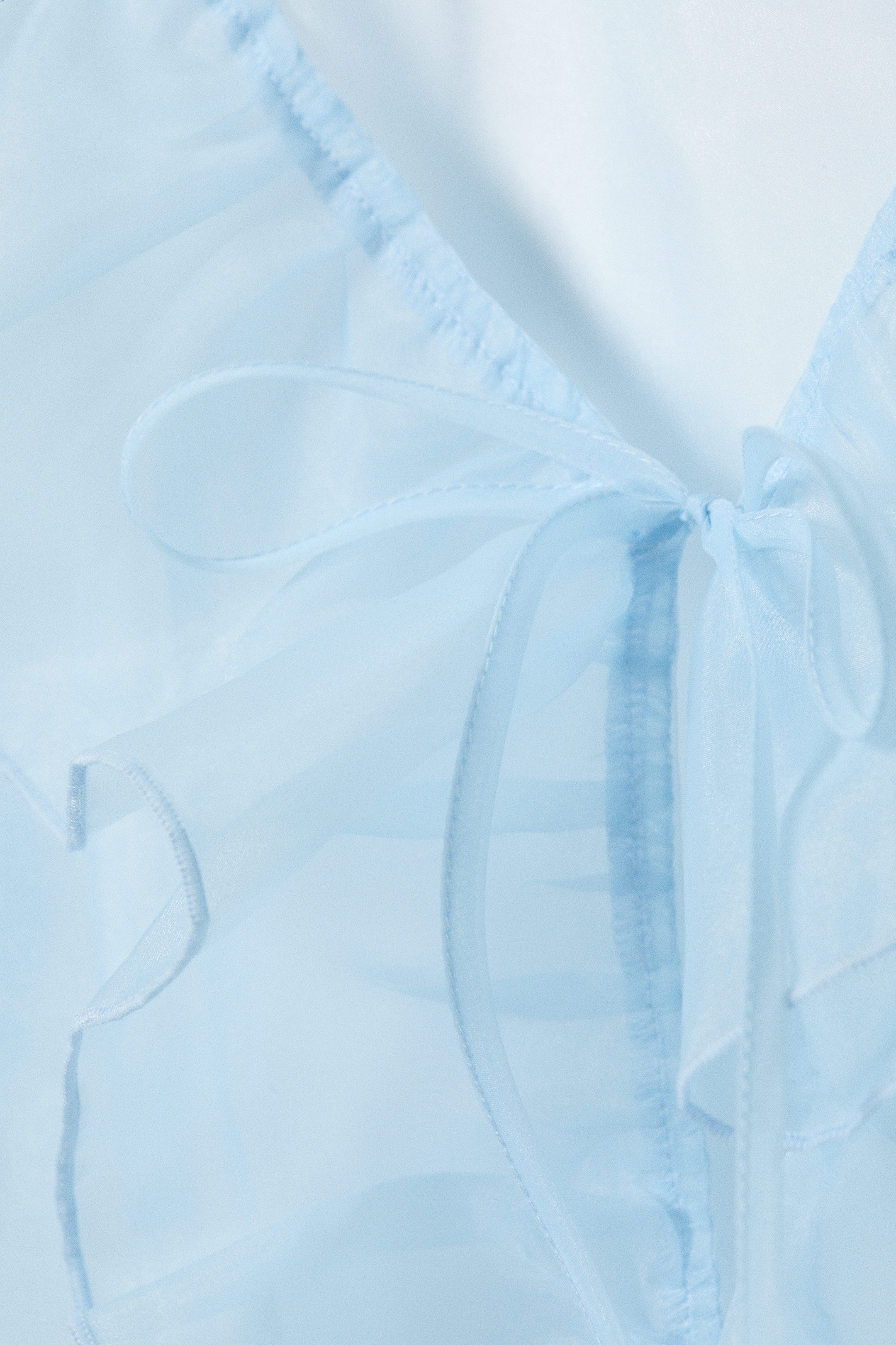 Light Blue - Transparent Frilled V-neck Blouse - 6