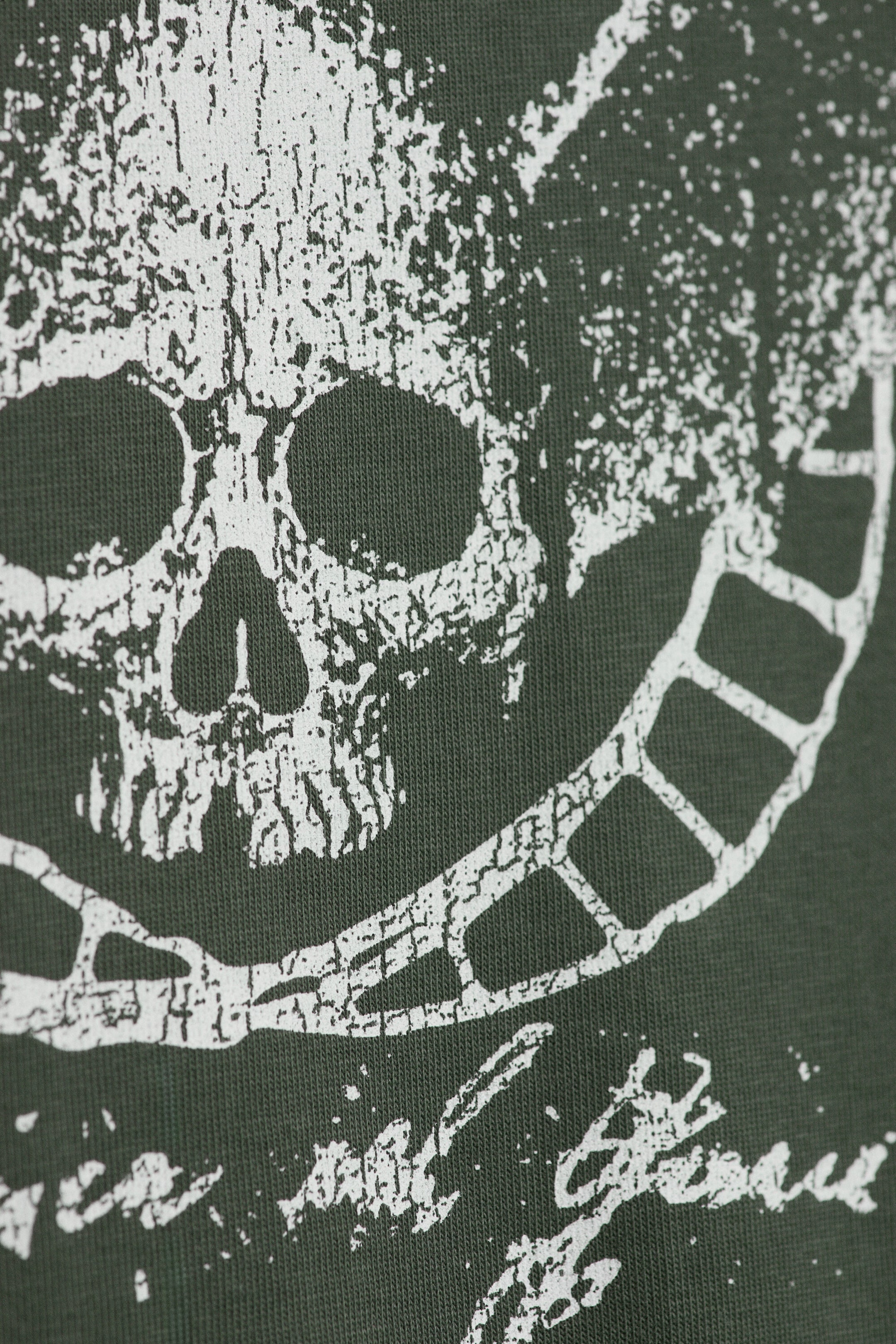 Dark Green - Skull - Boxy Printed Graphic T-shirt - 5
