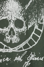 Dark Green - Skull - Boxy Printed Graphic T-shirt - 5