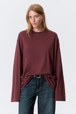 Burgundy - Oversized Long Sleeve T-shirt - 1