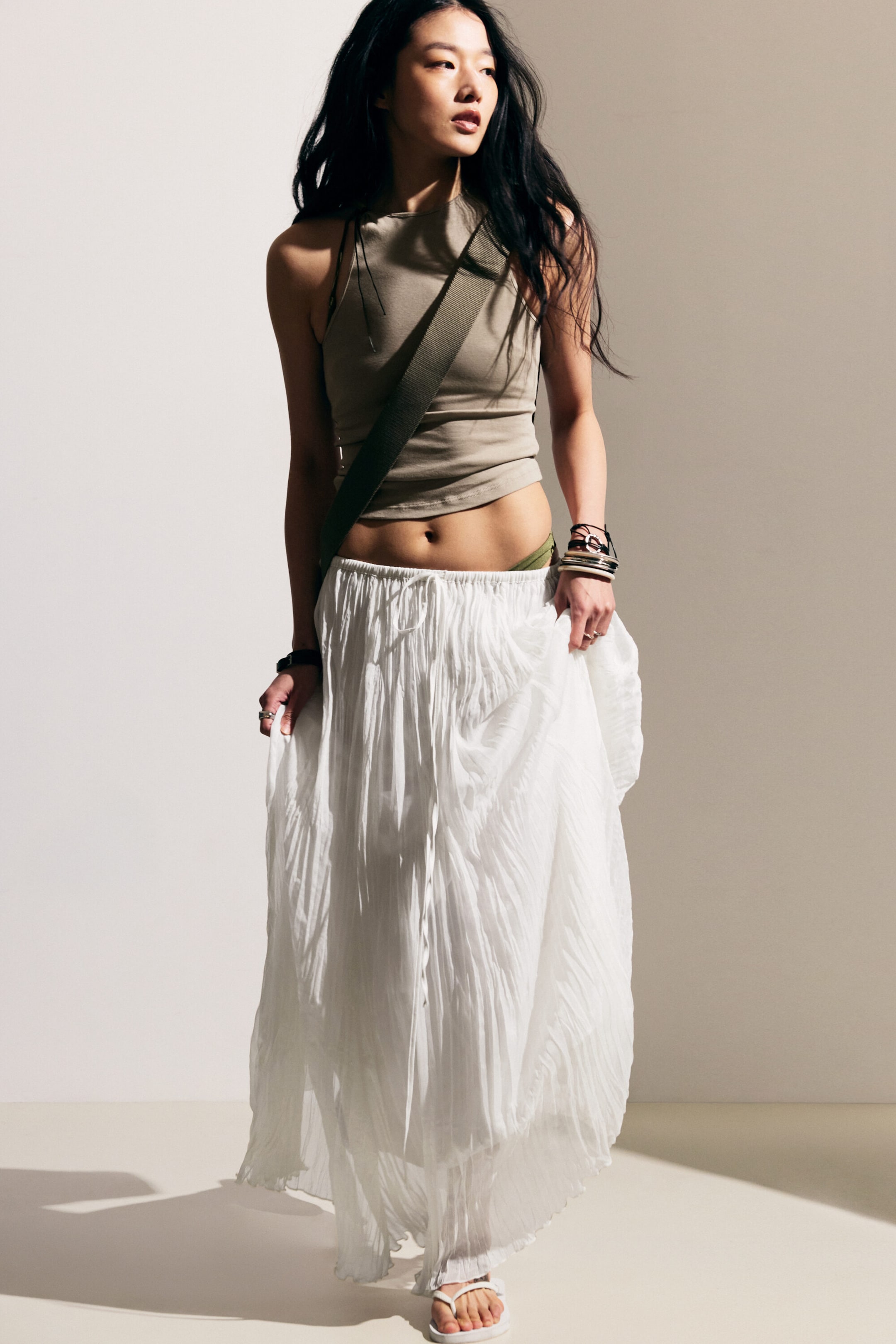 Dusty White - Crinkled Maxi Skirt - 1