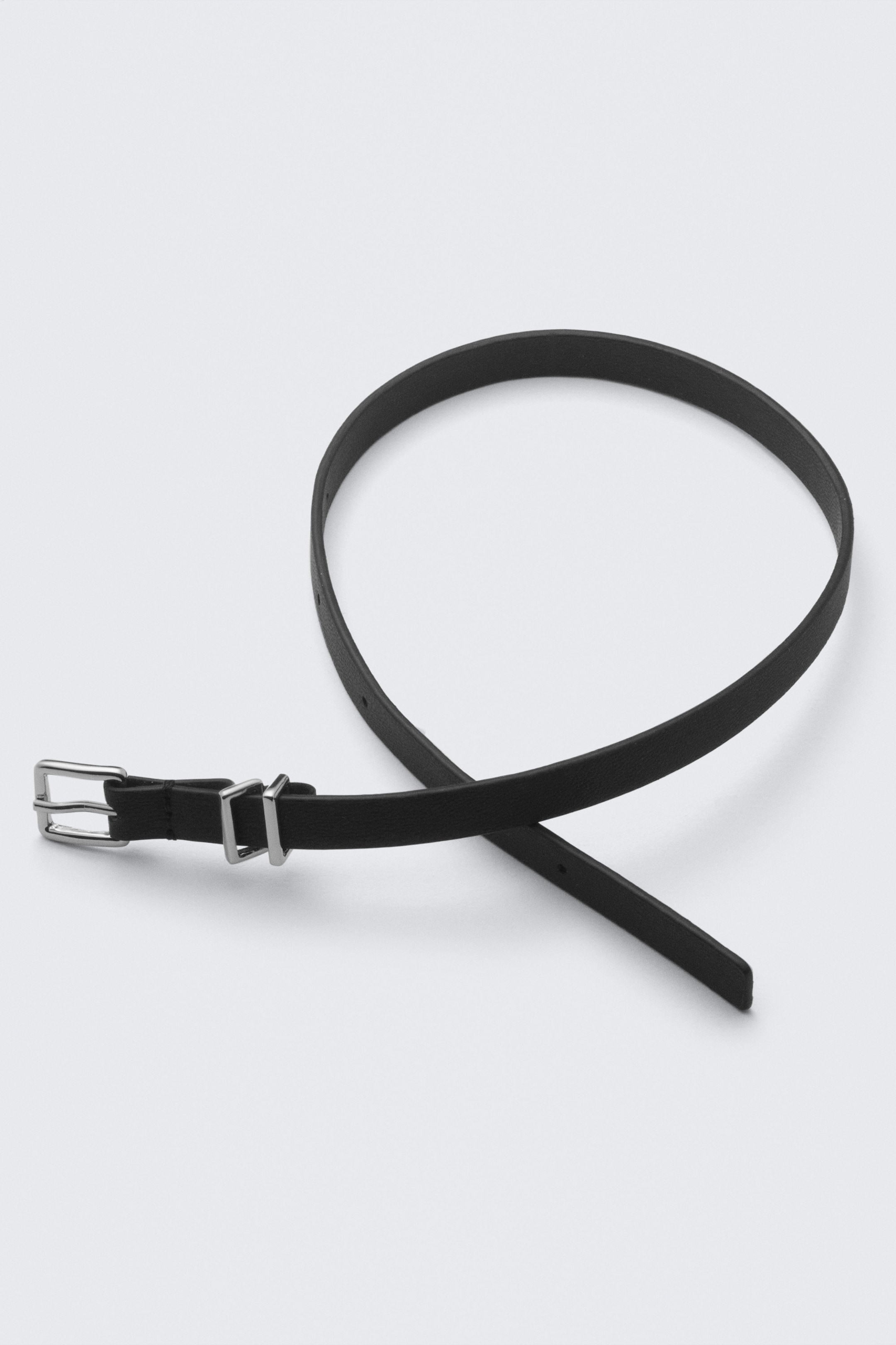Black - Faux Leather Buckle Necklace - 1