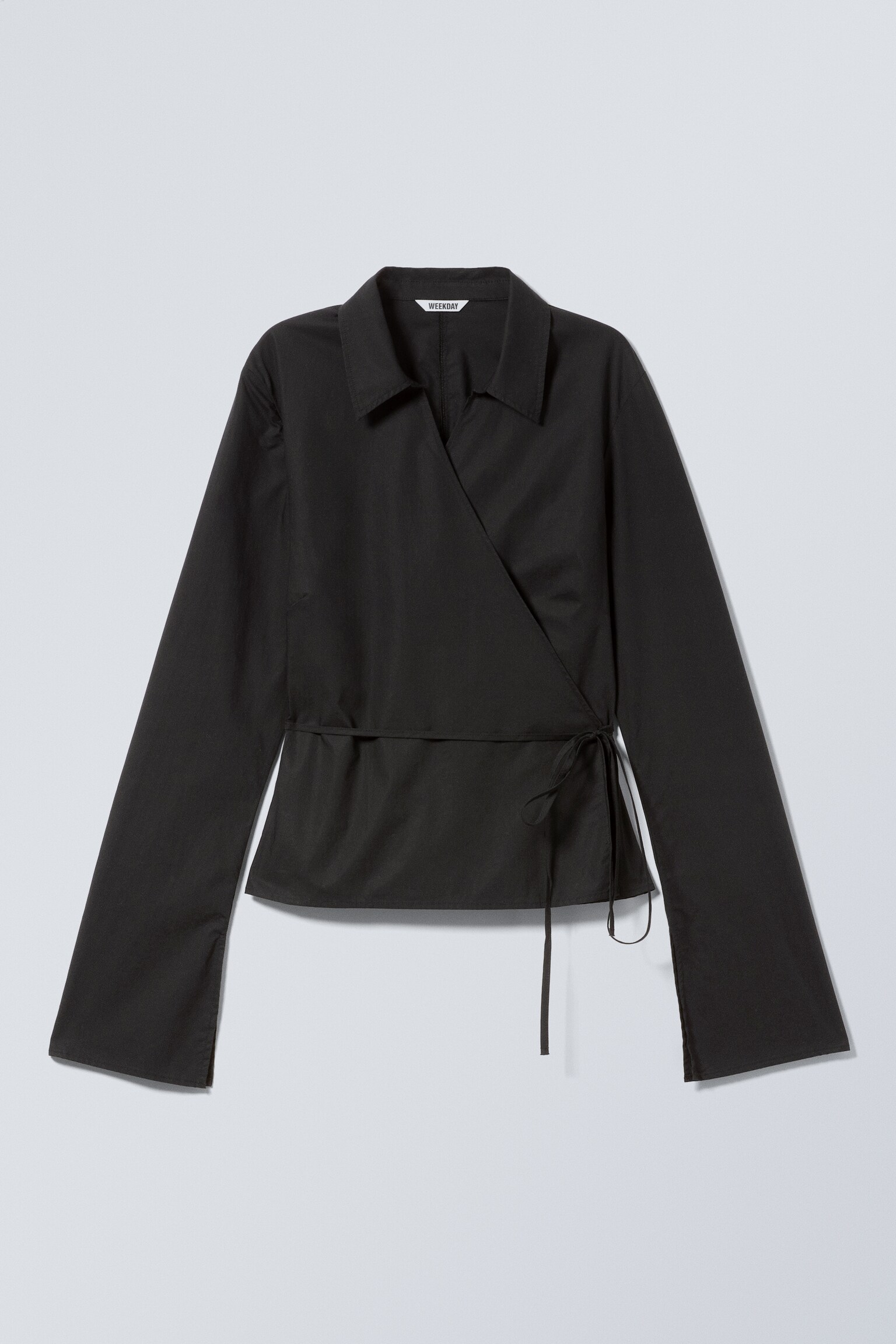 Long-Sleeved Wrap Poplin Shirt - Black/White