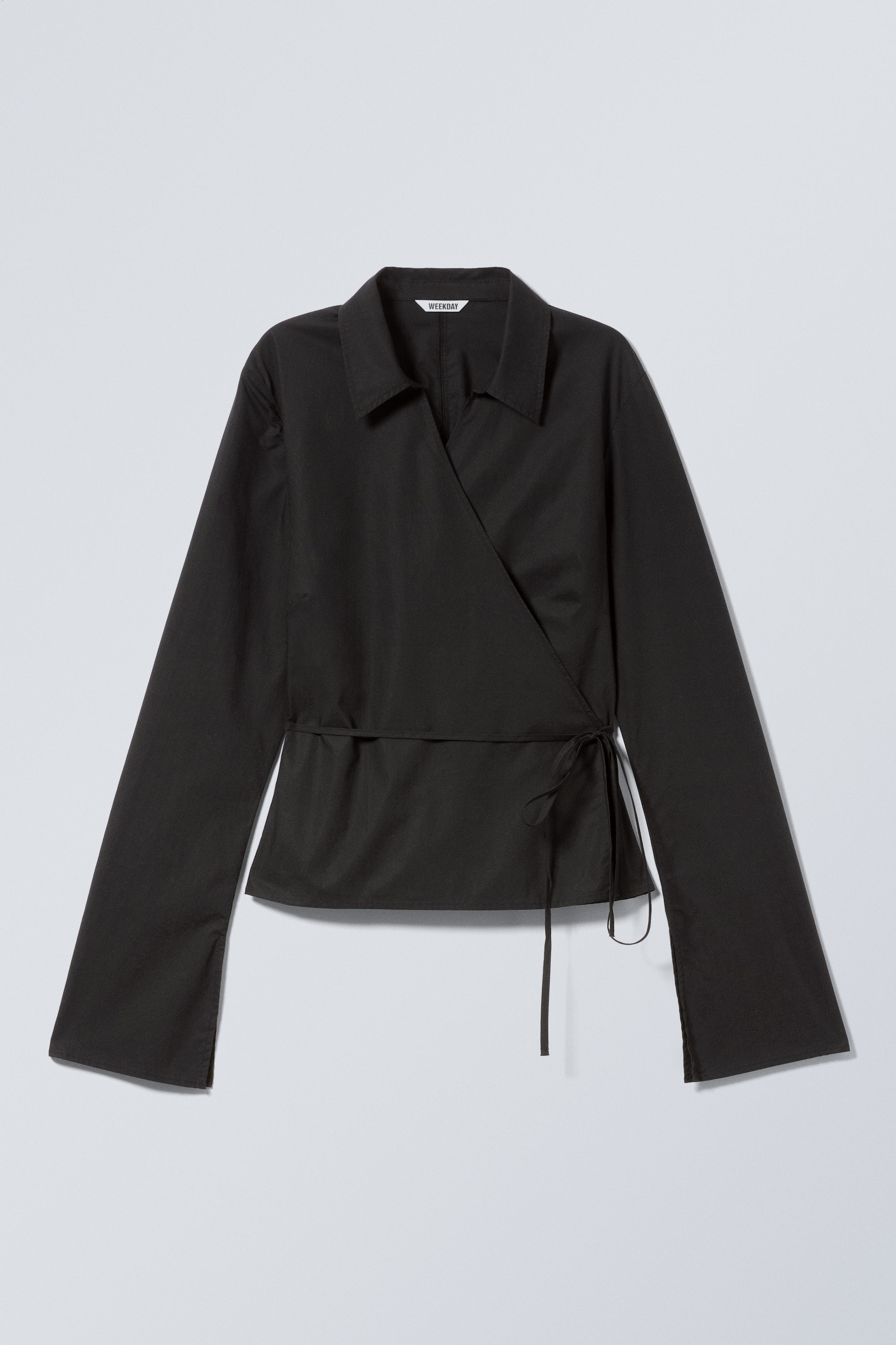 Schwarz - Langärmeliges Wickelhemd aus Popeline - 1