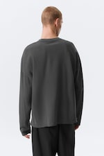 Mörkgrå - Loose Long-Sleeved Henley T-shirt - 3