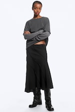 Black - Mid Rise Curved Seam Midi Skirt - 1