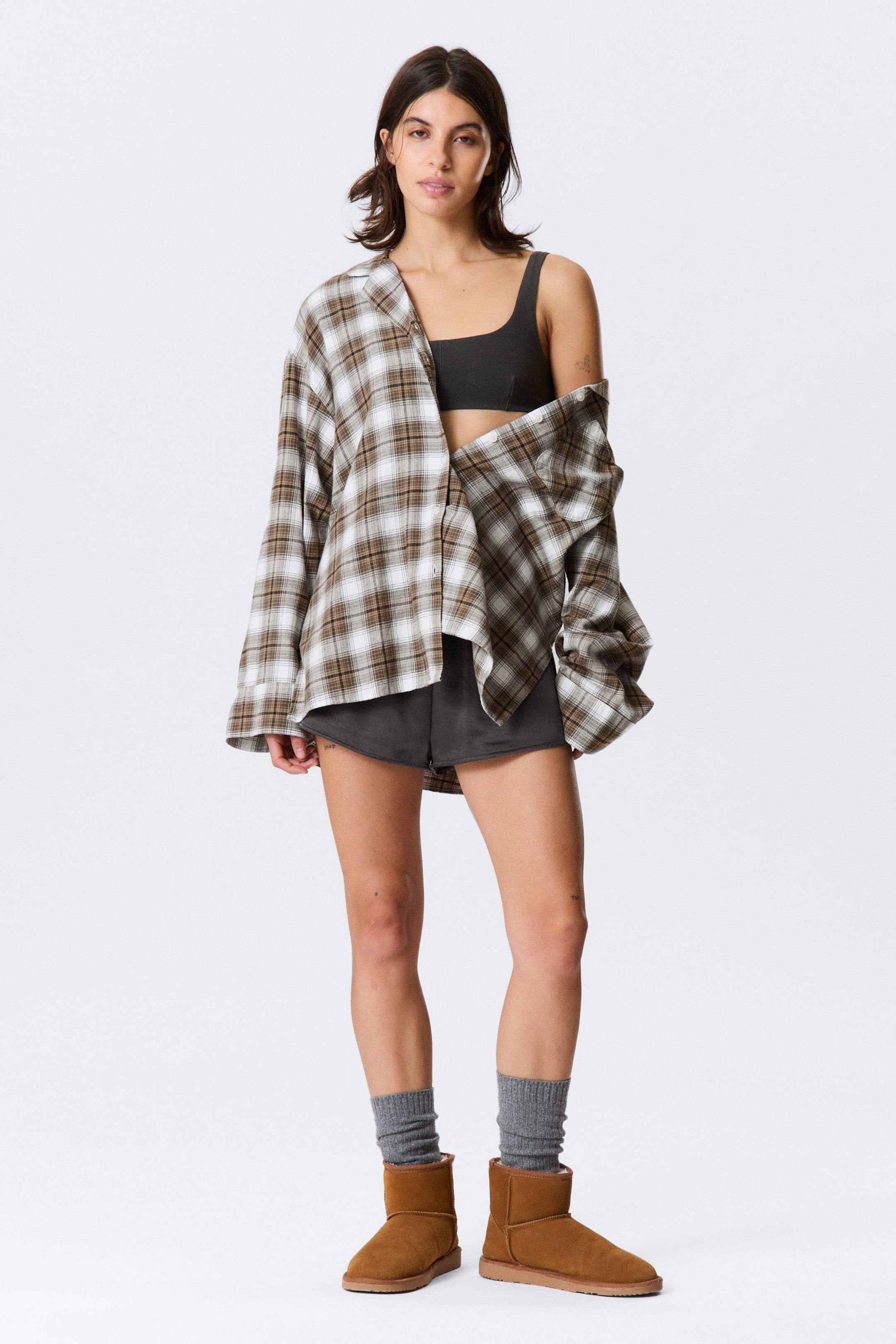 Checked Beige - Relaxed Flannel Pyjama Shirt - 2