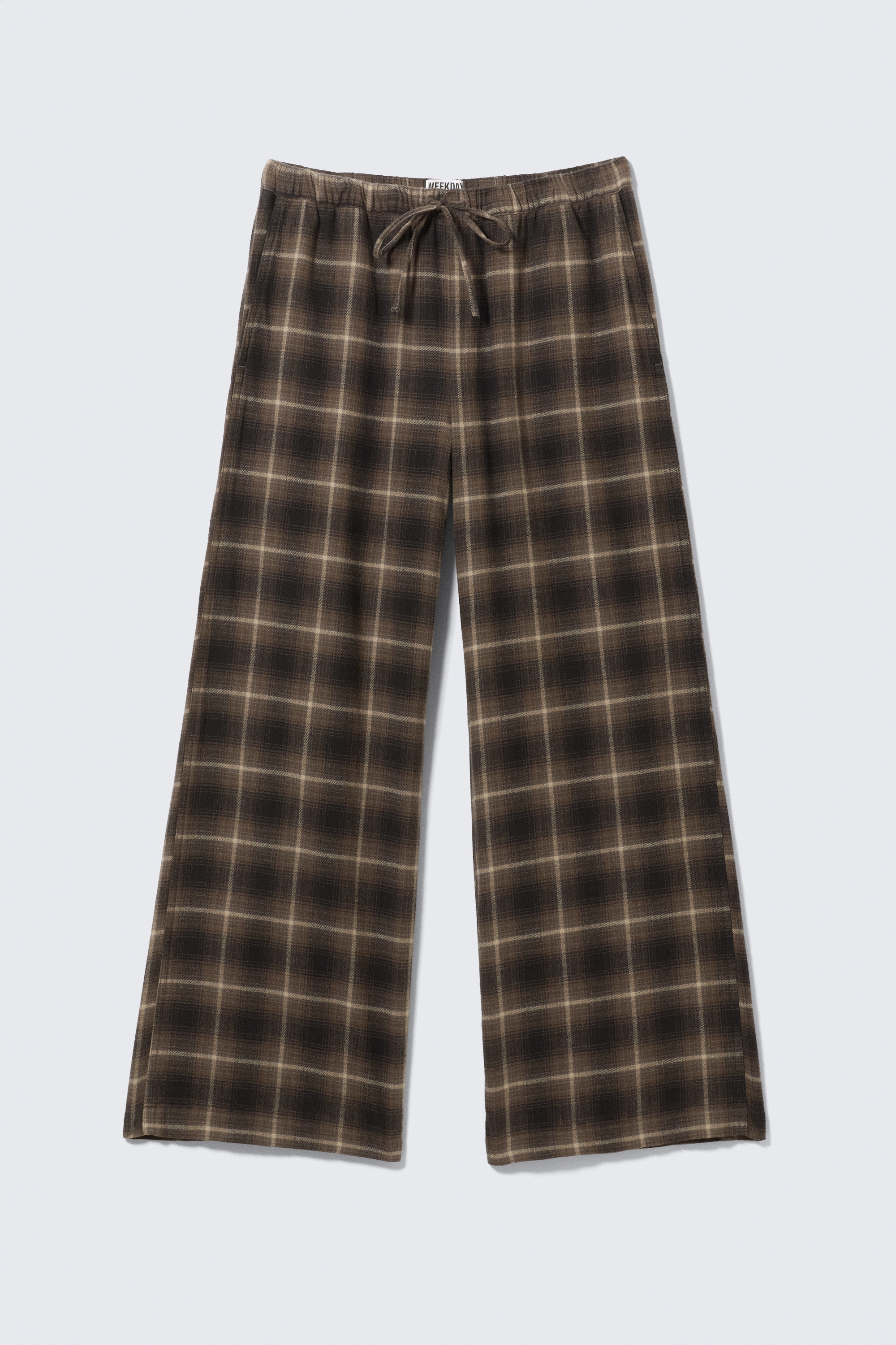Wide Flannel Pyjama Trousers - Checked Dark Brown/Checked Beige