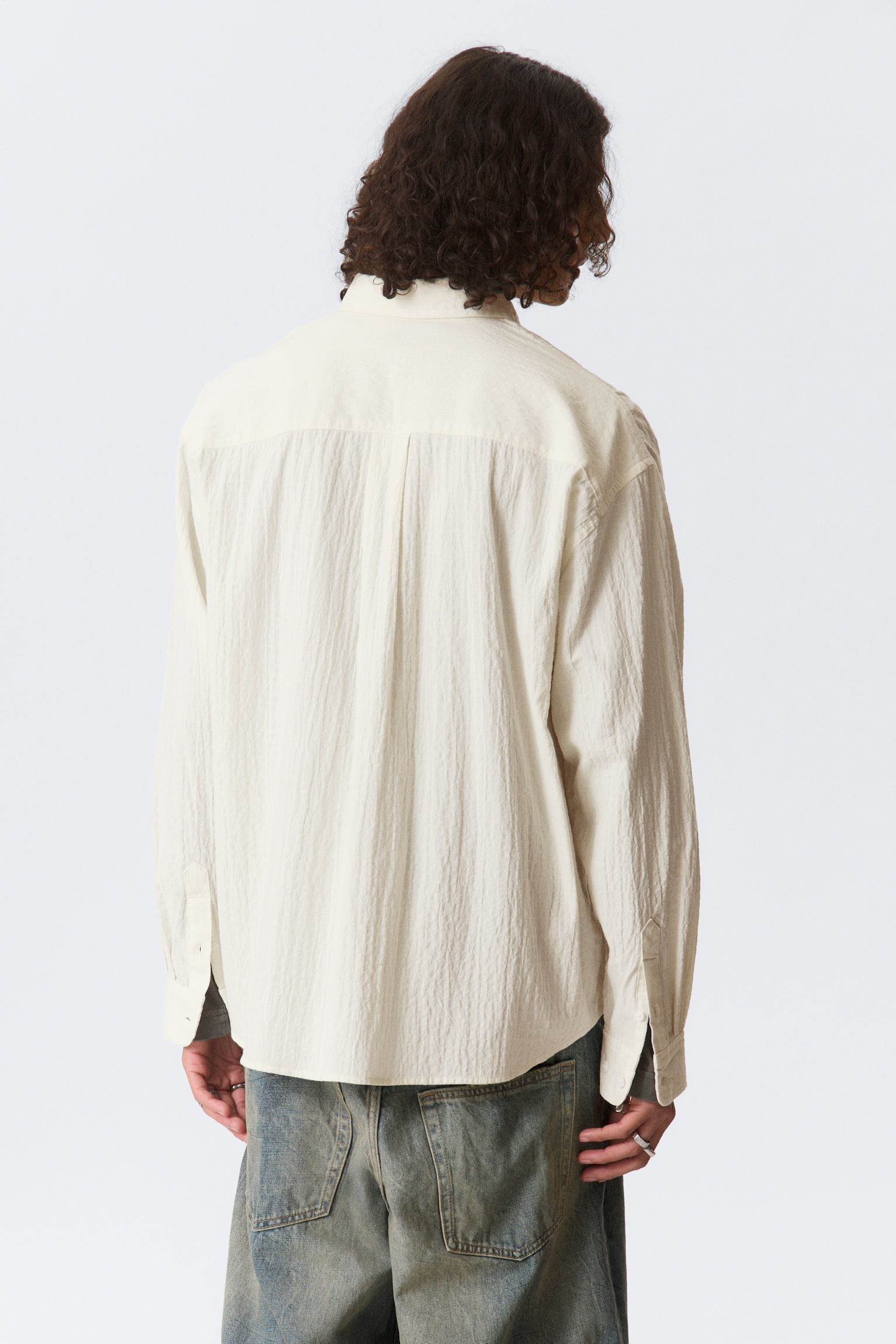 Chemise oversize en seersucker - Blanc cassé/Jaune clair - 3