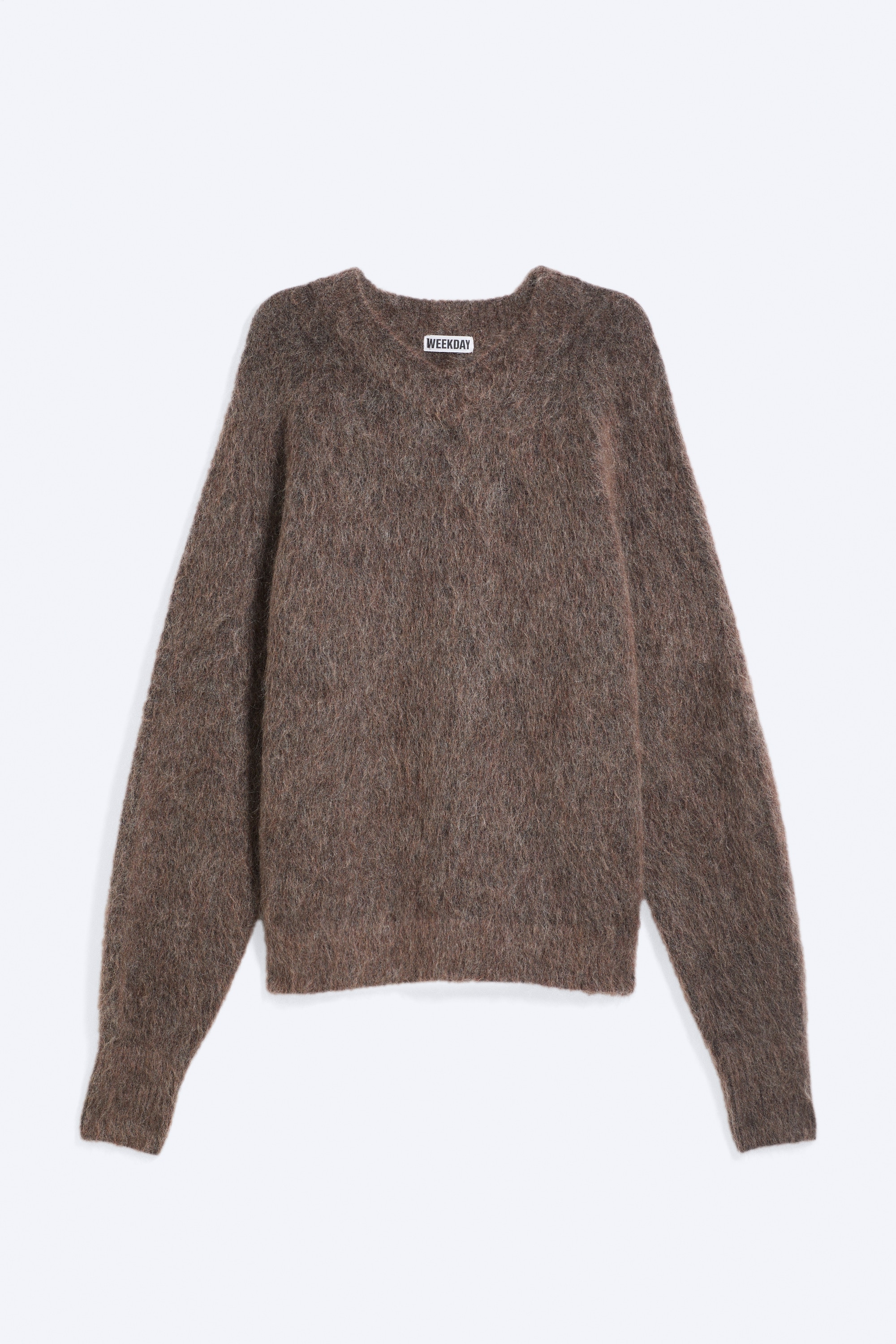 Pullover mit V-Ausschnitt aus Mohair-Mix - Dunkles Taupe/Schwarz