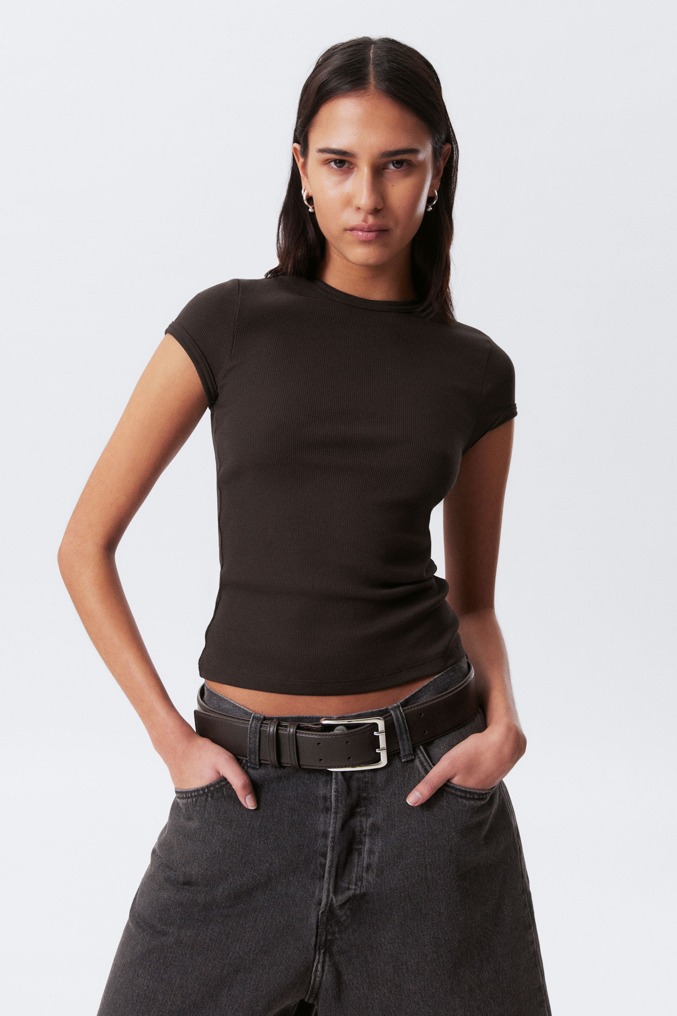 #353031 - Slim Fit Ribbed Cotton T-shirt - 1